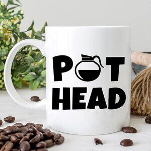15 -16 oz "Pot Head" White & Black Ceramic Mug (NWOT)